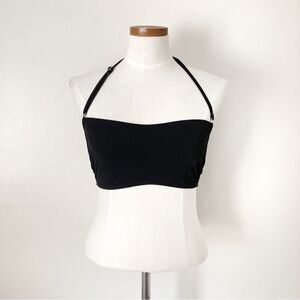 Grungecore Michael Kors Black halter swimsuit top size 10 leather buckle